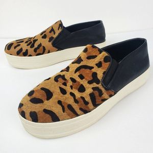 Steve Madden Buhba Black Leopard Cow Hair Platform Slip-on Sneaker Shoe sz 8.5